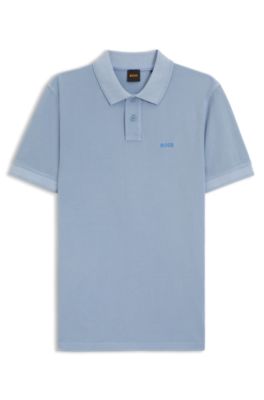 Cotton-piqu&eacute; polo shirt with logo print, Light Blue