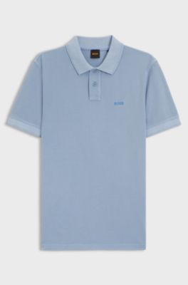 Cotton-piqu&eacute; polo shirt with logo detail, Light Blue