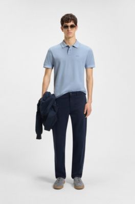 Polo de piqu&eacute; de algod&oacute;n con detalle de logo, Celeste