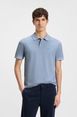 Cotton-piqu&eacute; polo shirt with logo detail, Light Blue