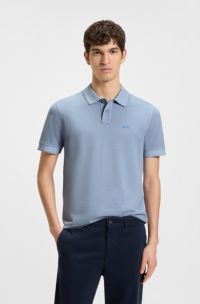 Cotton-piqué polo shirt with logo print, Light Blue