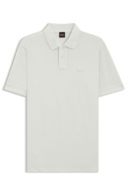 Cotton-piqu&eacute; polo shirt with logo print, Light Blue