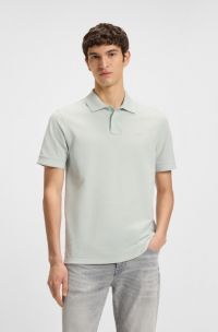 Cotton-piqué polo shirt with logo print, Light Blue