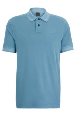 Hugo Boss Cotton-piqué Polo Shirt With Logo Print In Blue