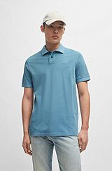 Cotton-piqué polo shirt with logo print, Blue