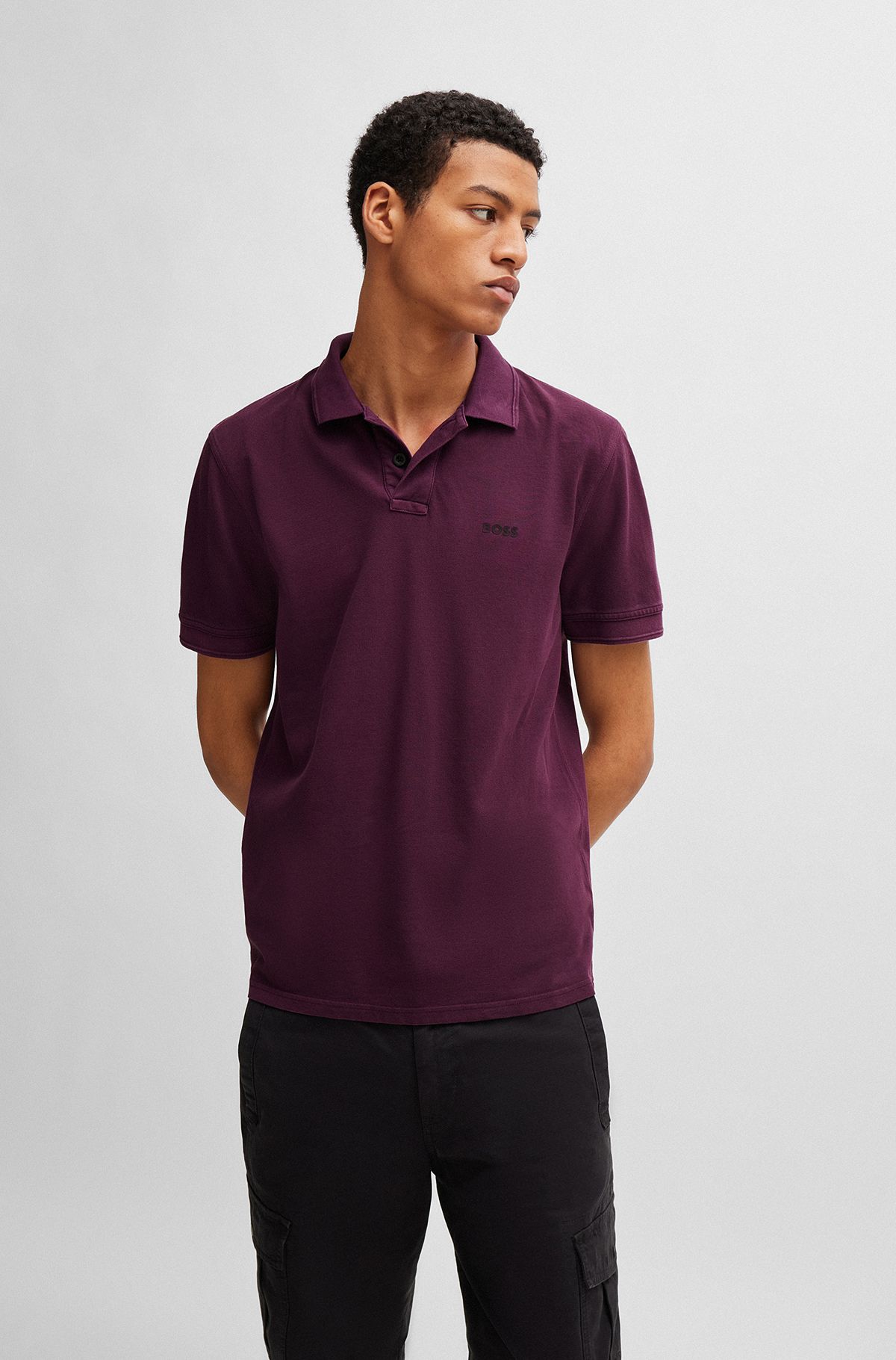 Cotton-piqué polo shirt with logo print, Dark Purple