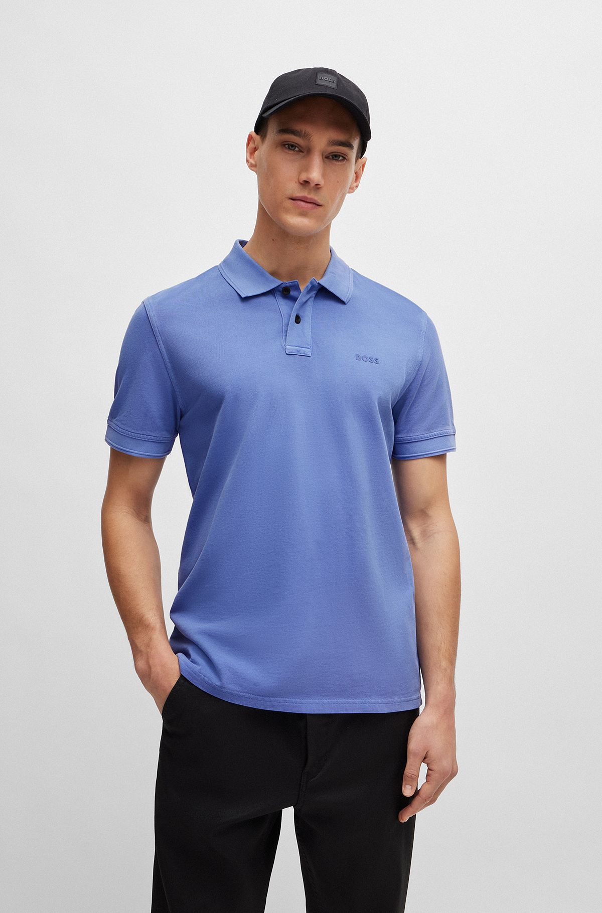 Cotton-piqué polo shirt with logo print, Purple