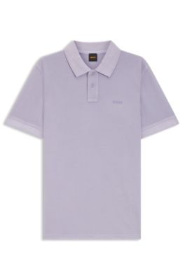 Cotton-piqu&eacute; polo shirt with logo print, Light Purple