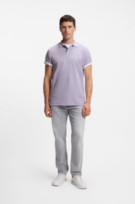 Cotton-piqu&eacute; polo shirt with logo print, Light Purple