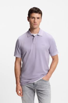 Cotton-piqu&eacute; polo shirt with logo print, Light Purple