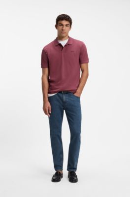 Knit polo shirt in cotton, Dark Red