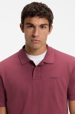 Knit polo shirt in cotton, Dark Red