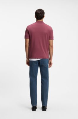 Knit polo shirt in cotton, Dark Red