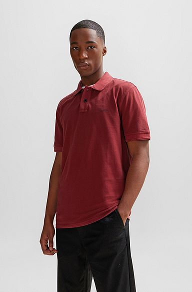 Cotton-piqué polo shirt with logo print, Dark Red