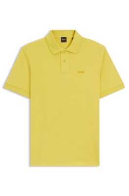 Cotton-piqu&eacute; polo shirt with logo print, Yellow