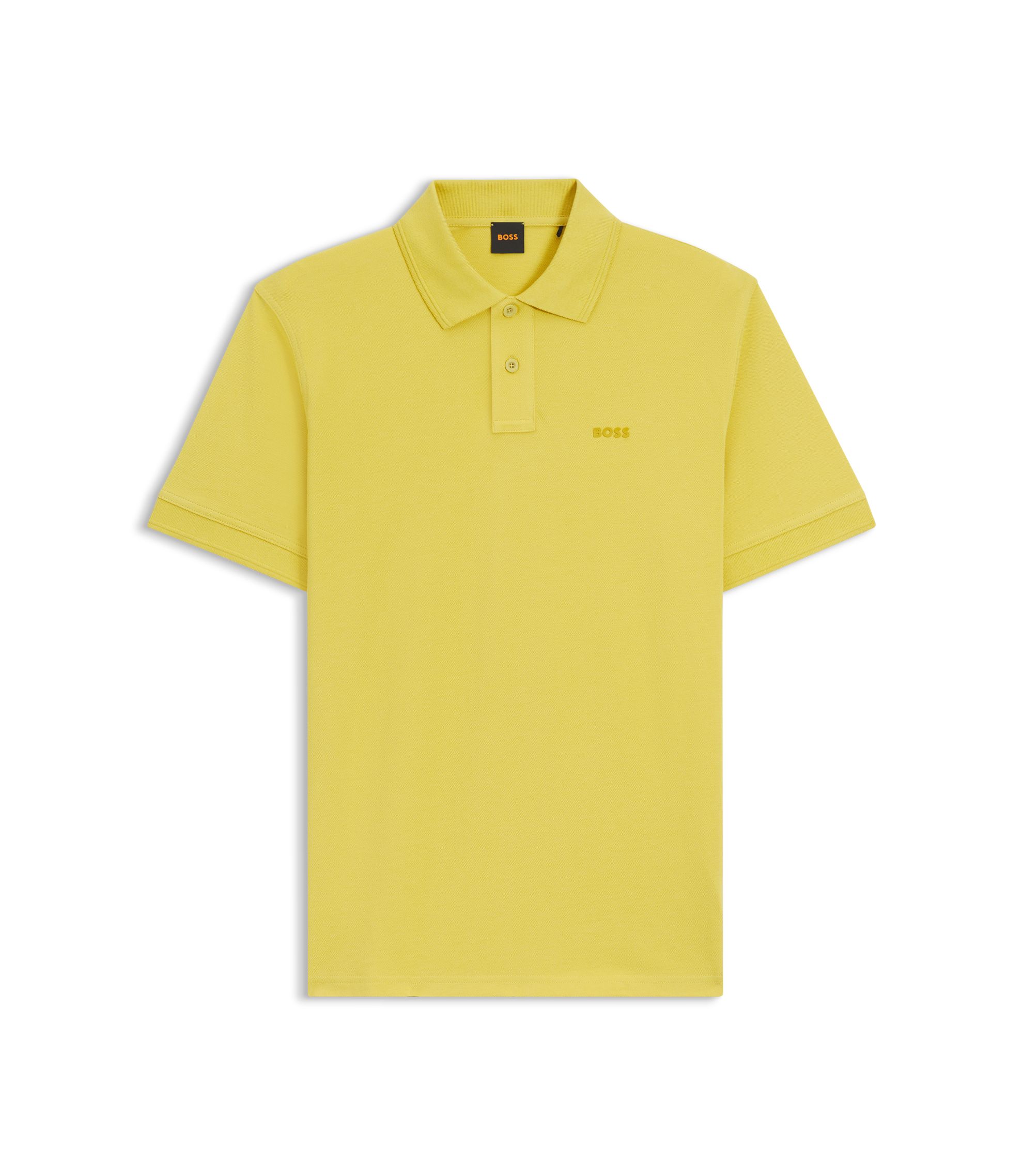 BOSS - コットンピケ ポロシャツ ロゴプリント - イエロー