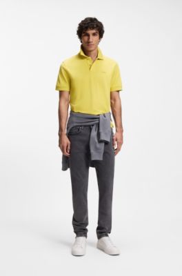 Cotton-piqu&eacute; polo shirt with logo print, Yellow