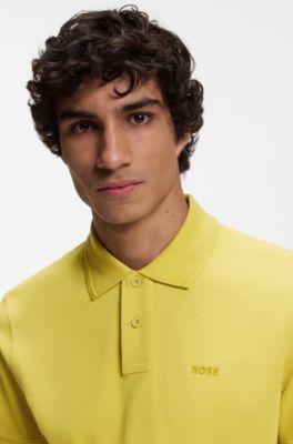 Cotton-piqu&eacute; polo shirt with logo print, Yellow