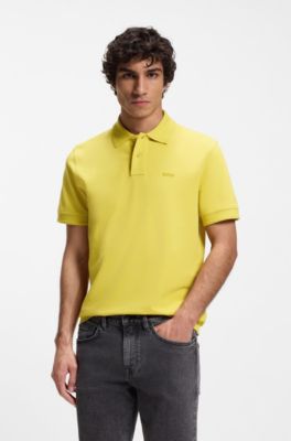 Cotton-piqu&eacute; polo shirt with logo print, Yellow
