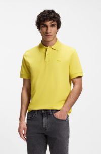 Cotton-piqu&eacute; polo shirt with logo print, Yellow
