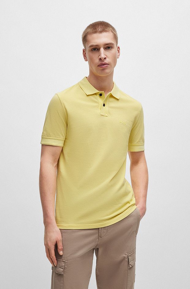 Cotton-piqué polo shirt with logo print, Light Yellow
