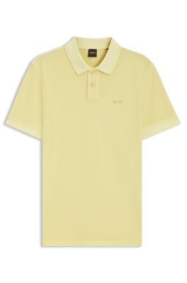 Cotton-piqu&eacute; polo shirt with logo print, Light Yellow