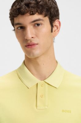 Polo van katoenpiqu&eacute; met logoprint, Lichtgeel