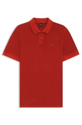 Cotton-piqu&eacute; polo shirt with logo print, Red