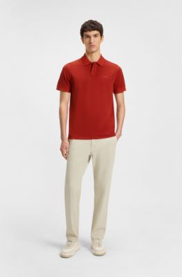 Cotton-piqu&eacute; polo shirt with logo detail, Red