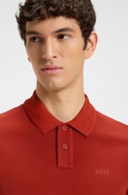 Cotton-piqu&eacute; polo shirt with logo print, Red