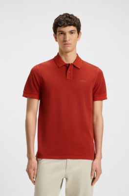 Cotton-piqu&eacute; polo shirt with logo detail, Red