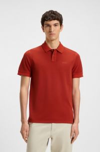 Cotton-piqué polo shirt with logo print, Red