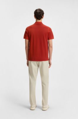 Cotton-piqu&eacute; polo shirt with logo print, Red