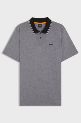 Cotton-piqu&eacute; polo shirt with logo print, Dark Grey