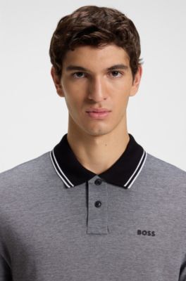 Cotton-piqu&eacute; polo shirt with logo print, Dark Grey