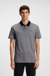 Cotton-piqué polo shirt with logo print, Dark Grey