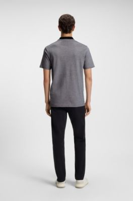 Cotton-piqu&eacute; polo shirt with logo print, Dark Grey
