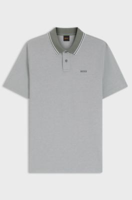 Cotton-piqu&eacute; polo shirt with logo print, Light Grey