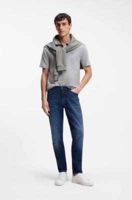 Cotton-piqu&eacute; polo shirt with logo print, Light Grey