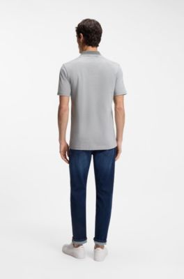 Cotton-piqu&eacute; polo shirt with logo print, Light Grey