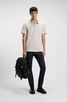 Cotton-piqu&eacute; polo shirt with logo print, Natural