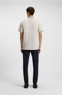 Cotton-piqu&eacute; polo shirt with logo print, Natural