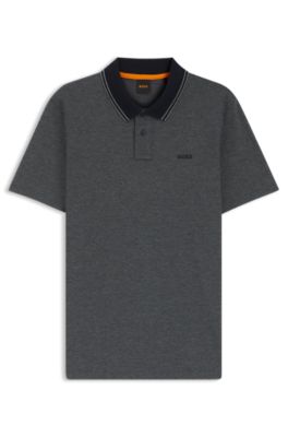 Polo in piqu&eacute; di cotone con logo stampato, Grigio scuro