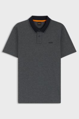 Cotton-piqu&eacute; polo shirt with logo print, Dark Grey