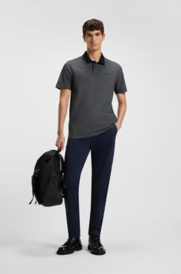 Polo in piqu&eacute; di cotone con logo stampato, Grigio scuro