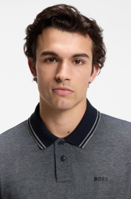 Cotton-piqu&eacute; polo shirt with logo print, Dark Grey