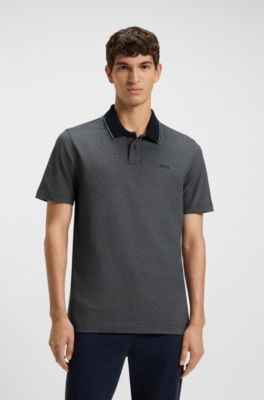 Cotton-piqu&eacute; polo shirt with logo print, Dark Grey