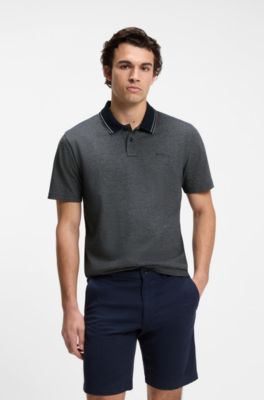 Cotton-piqu&eacute; polo shirt with logo print, Dark Grey