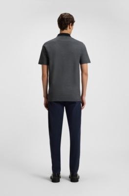 Cotton-piqu&eacute; polo shirt with logo print, Dark Grey