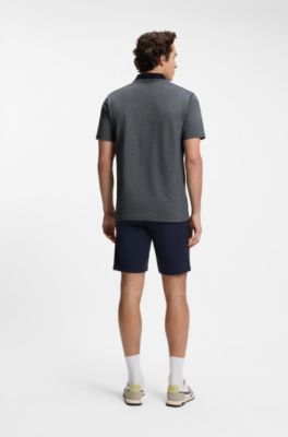 Cotton-piqu&eacute; polo shirt with logo print, Dark Grey